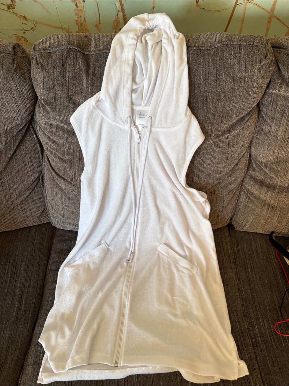Catalina White Sleeveless Hooded Zip Cover-Up